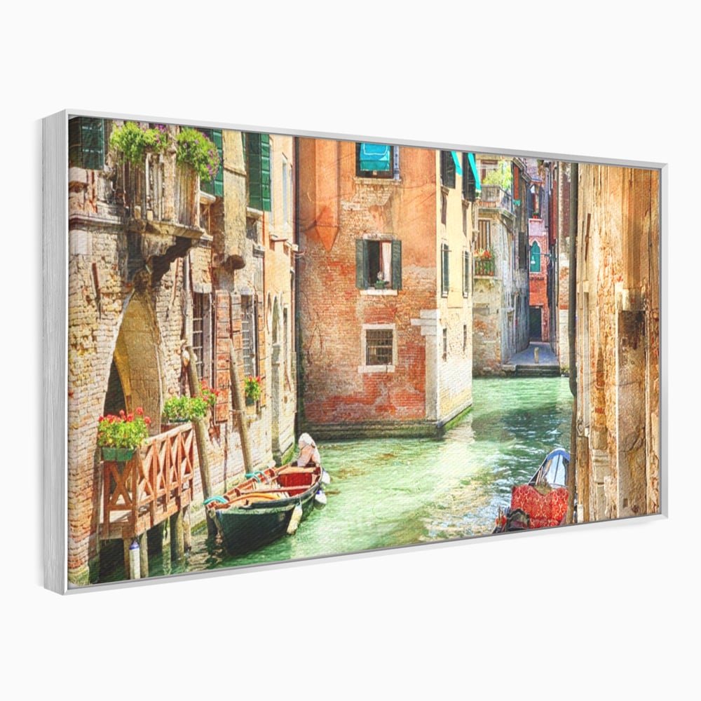 Tablou canvas cu tablou canvas cu peisaj din venetia, in rama de aluminiu argintiu
